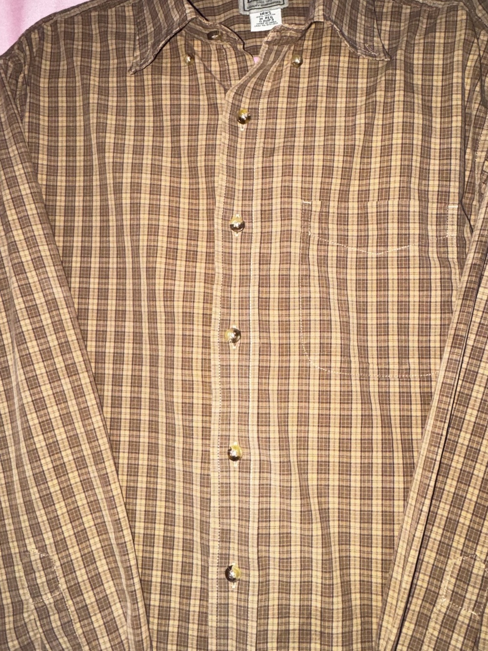 L.L. Bean Men’s Brown and Tan Plaid Button-Down Shirt